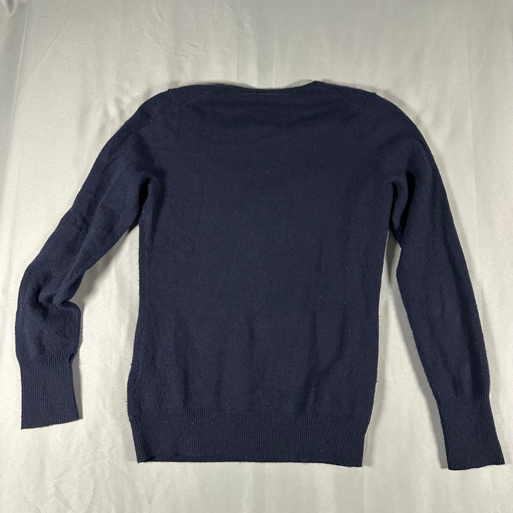J.Crew V-Neck Sweater Women Small Navy Blue Fair 100%‎ Cashmere Holes Flaw - Picture 12 of 14